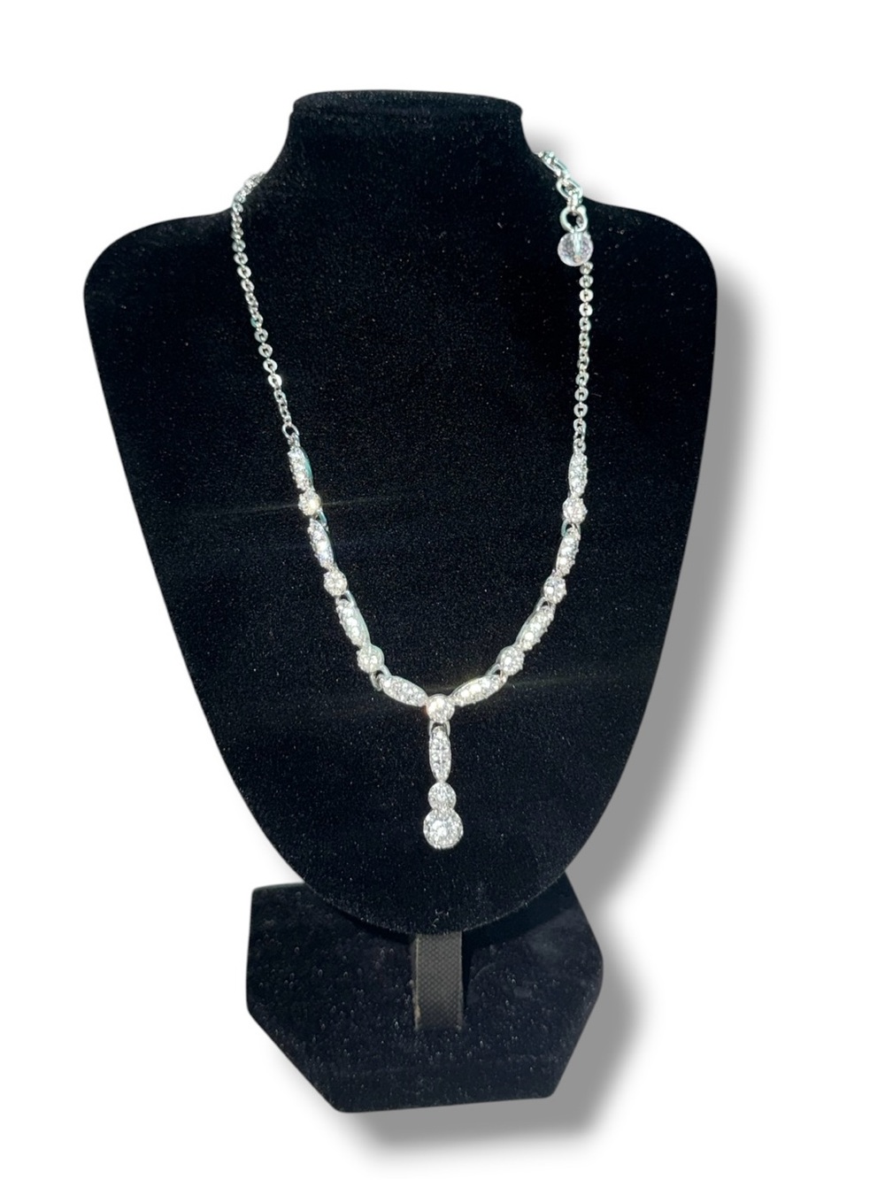 Swarovski Emma Y Necklace Crystal Drop Pendant Silver Tone Signed Swan EUC - Picture 3 of 6